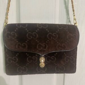 1970s Vintage GUCCI GG Satin Jacquard Two-Way Chain Clutch Shoulder Bag